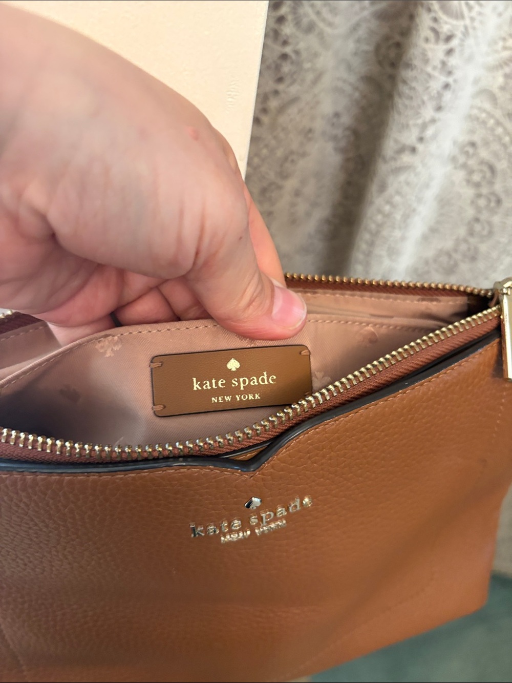 Kate Spade Pebbled Leather Crossbody Purse in Gingerbread color - Picture 3 of 7